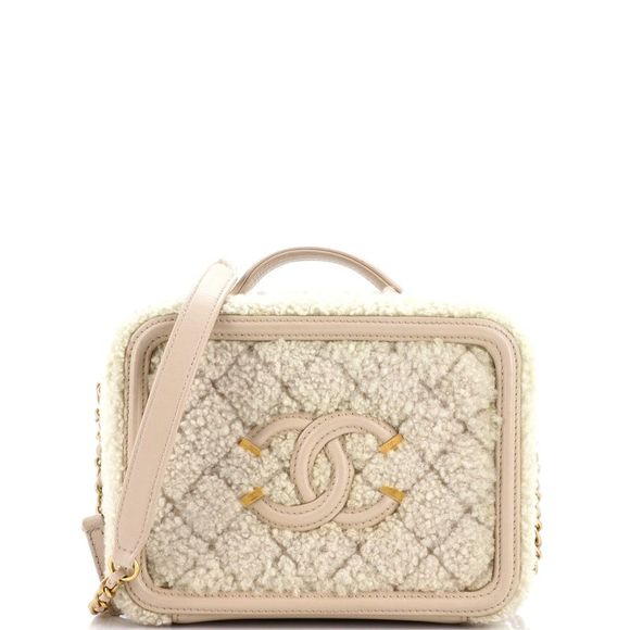 Chanel Filigree Vanity Case Quilted Shearling with Lambskin Small Neutral - Picture 1 of 6